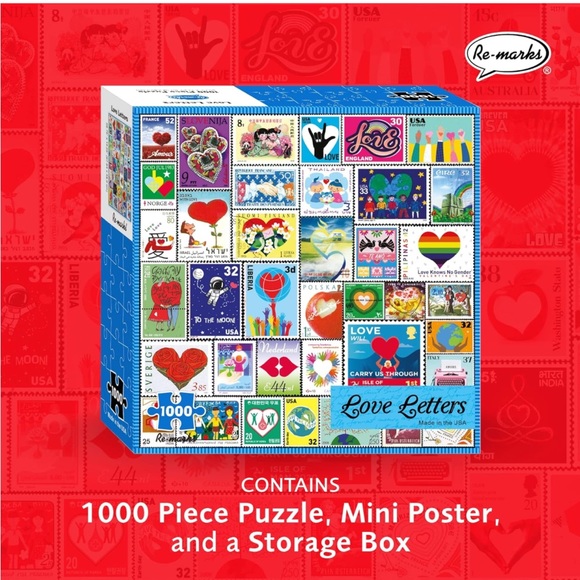 Re-marks Valentines Day Love Letters Stamps Collage Puzzle, 1000 Piece Puzzle - Picture 2 of 4